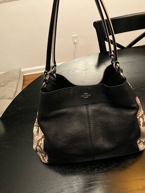 Coach Black Leather Lexy Shoulder Bag Snake Embossed